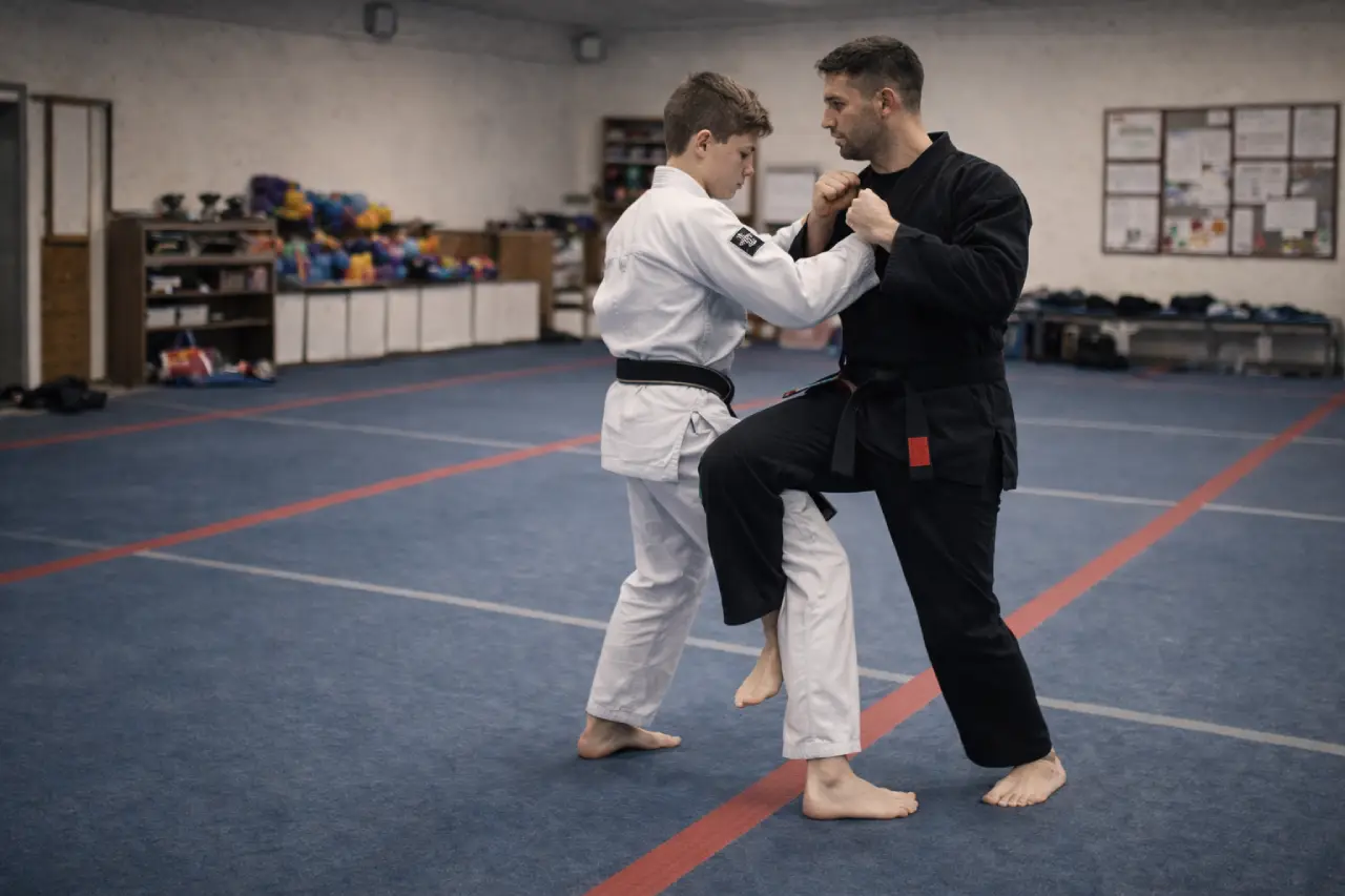 Instructor teaching a foot sweep during grappling and ground work training in Hewitt, TX
